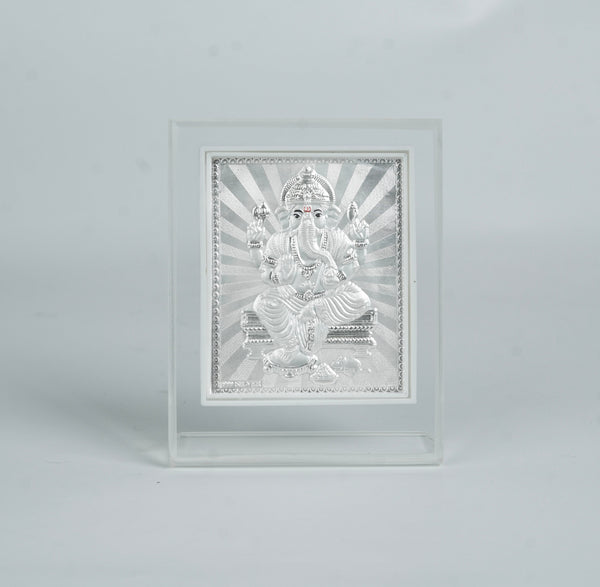 Close-up of silver Ganesh silver frame with detailed craftsmanship