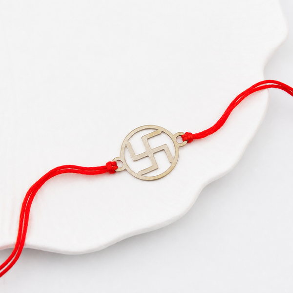 Silver Laser cut Swastik Rakhi: Big