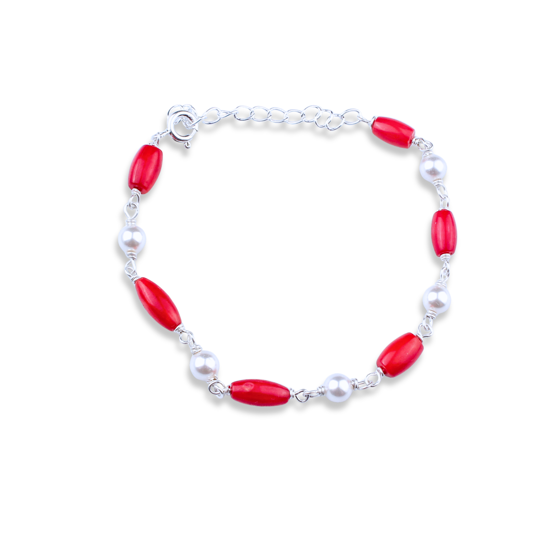 Silver Bracelet with Pearl and Corals