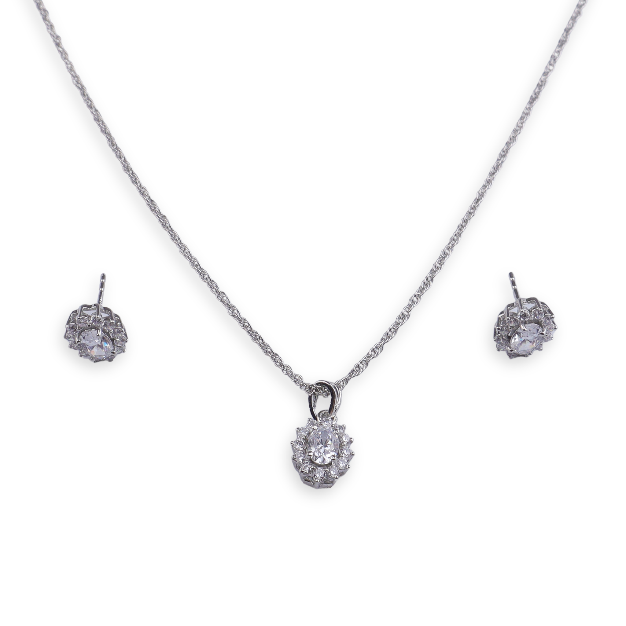 Silver CZ Oval Cluster Set