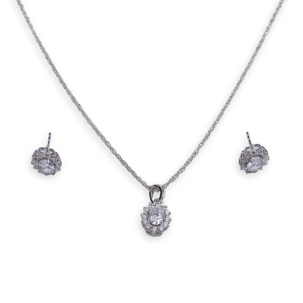 Silver CZ Oval Cluster Set