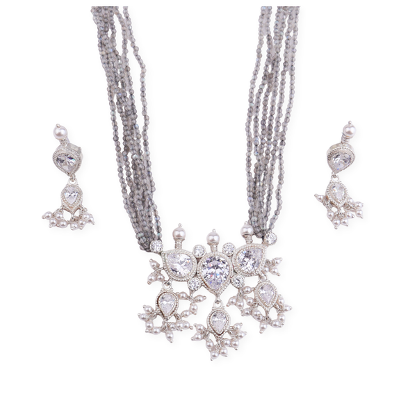 Silver CZ Tanmani Set with Labradorite