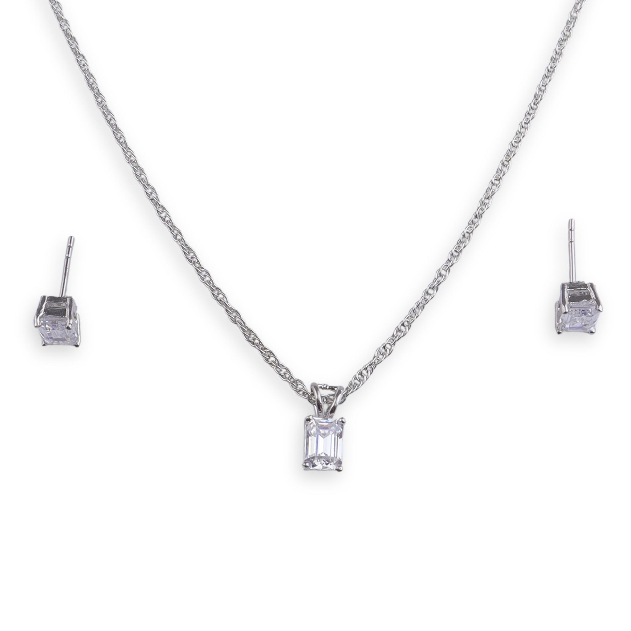 Silver CZ Emerald Set