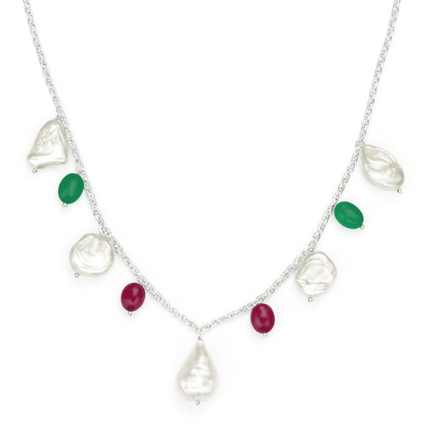 Silver Ruby Green Onyx Pearl Necklace