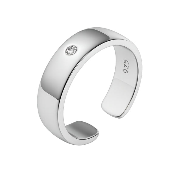 Silver CZ unisex band ring with single embedded stone