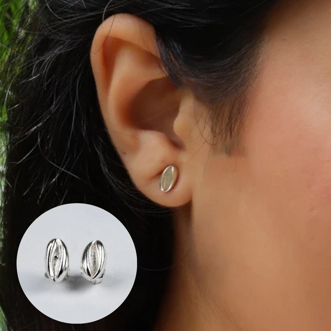 Silver Coffee Bean Stud