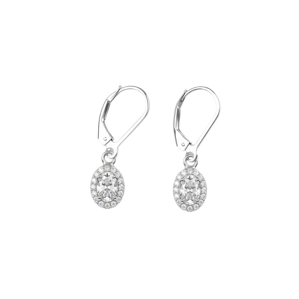 Silver CZ Oval Cluster Earrings