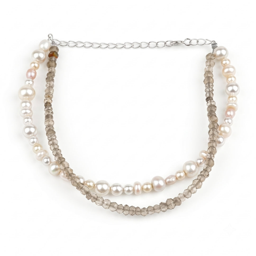 Smokey Quartz & Freshwater Pearl Anklet (Project Handmade)