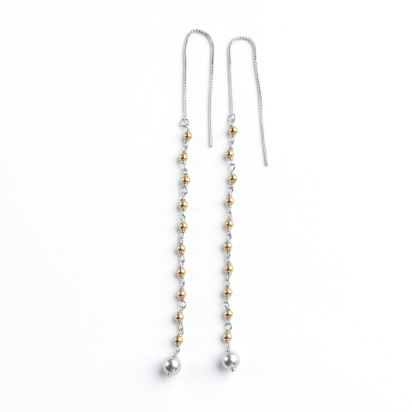 Golden & Freshwater Pearl Ganthan Sui Dhaga Earrings (Project Handmade)