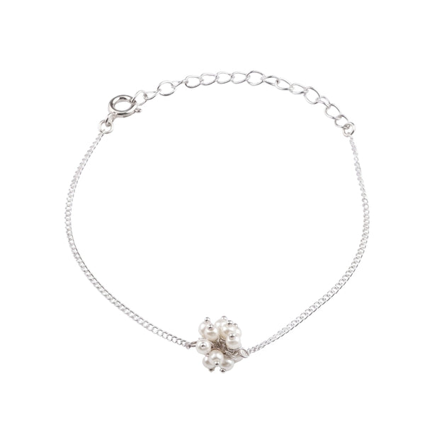 Pearl Bunch Silver Chain Bracelet (Project Handmade)