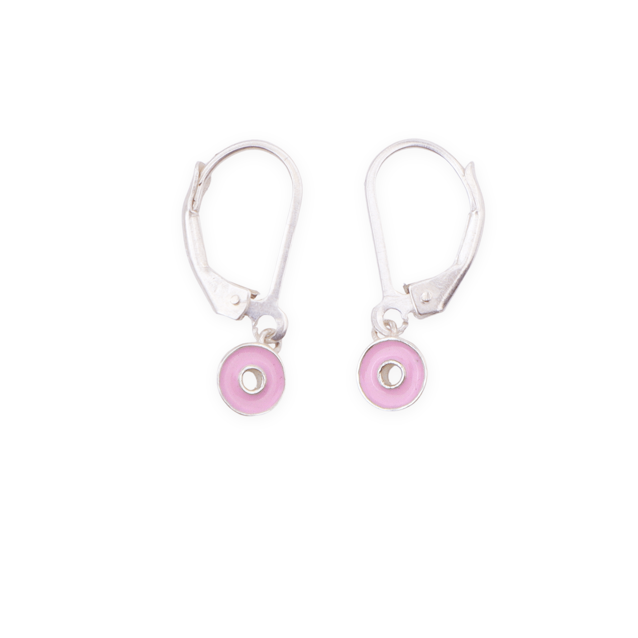 Silver enamel donut dangler earrings for kids