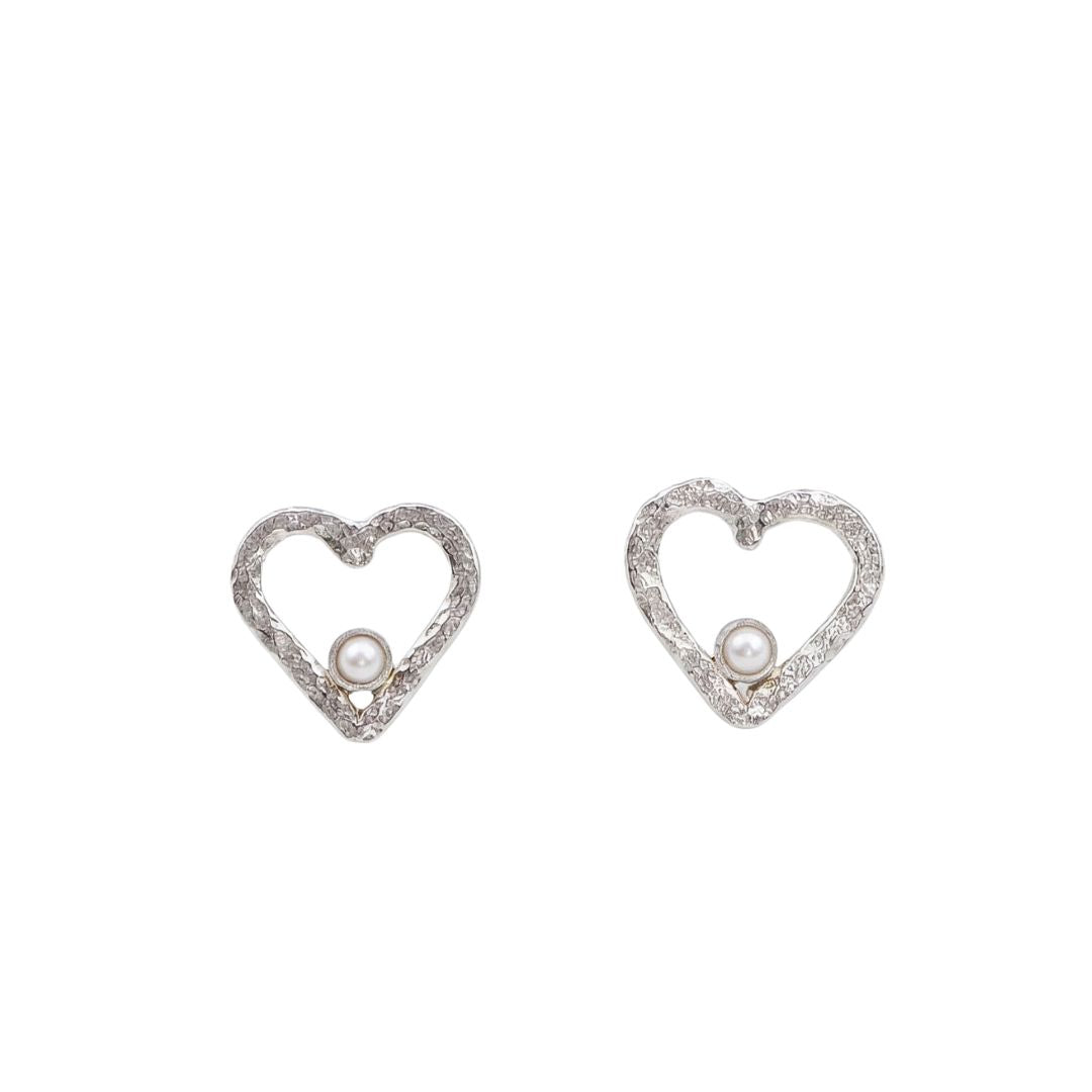 Sliver Heart and Pearl Earrings