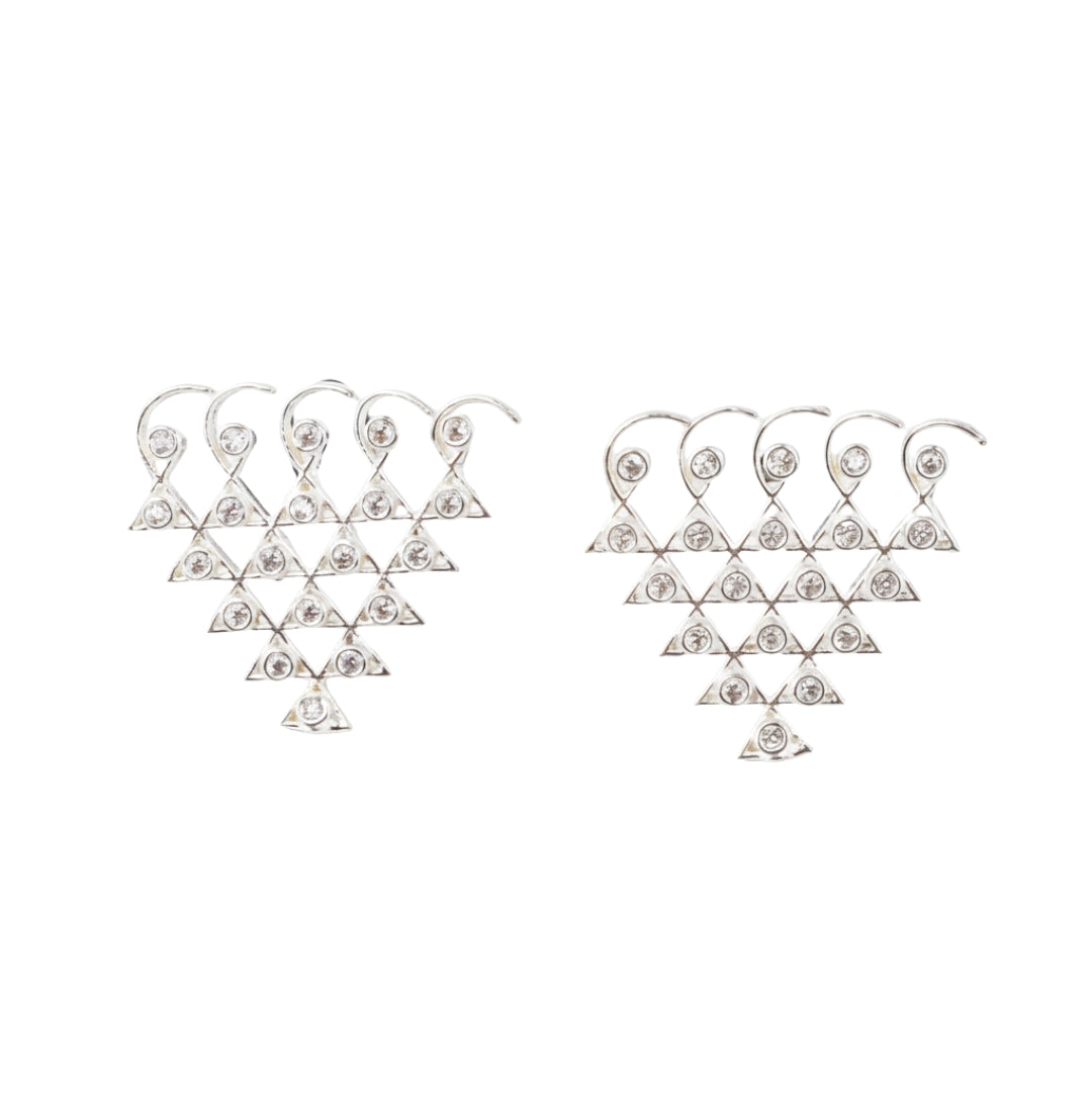 Silver CZ Saraswati Earrings front view in 92.5 sterling silver