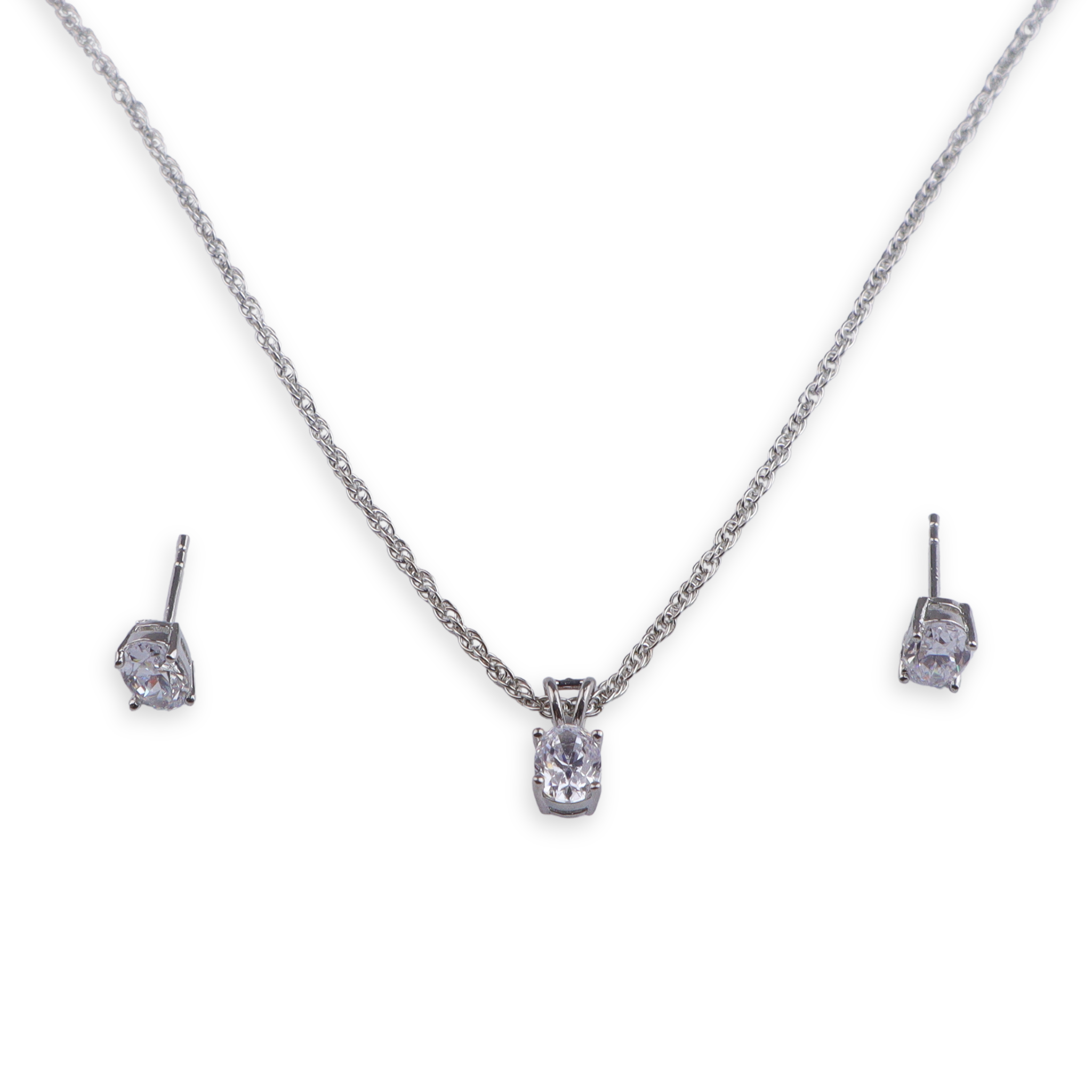 Silver CZ Tiny Oval Shape Set