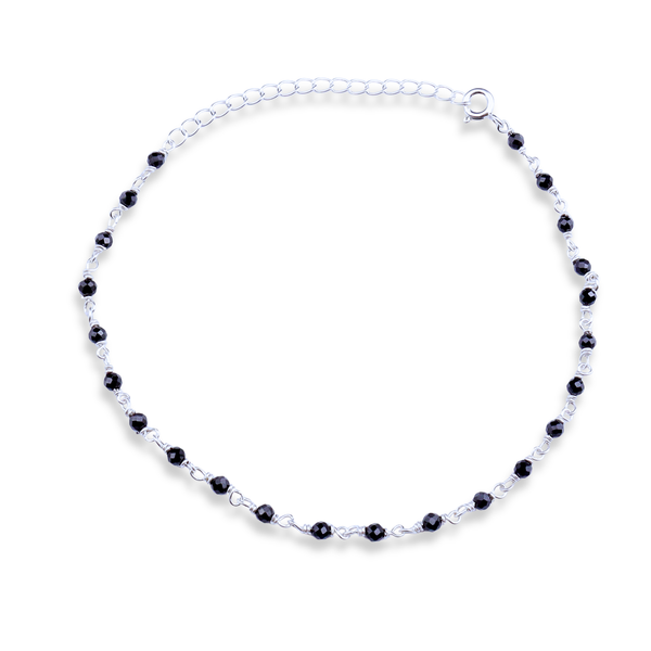 Black Spinel Silver Anklet