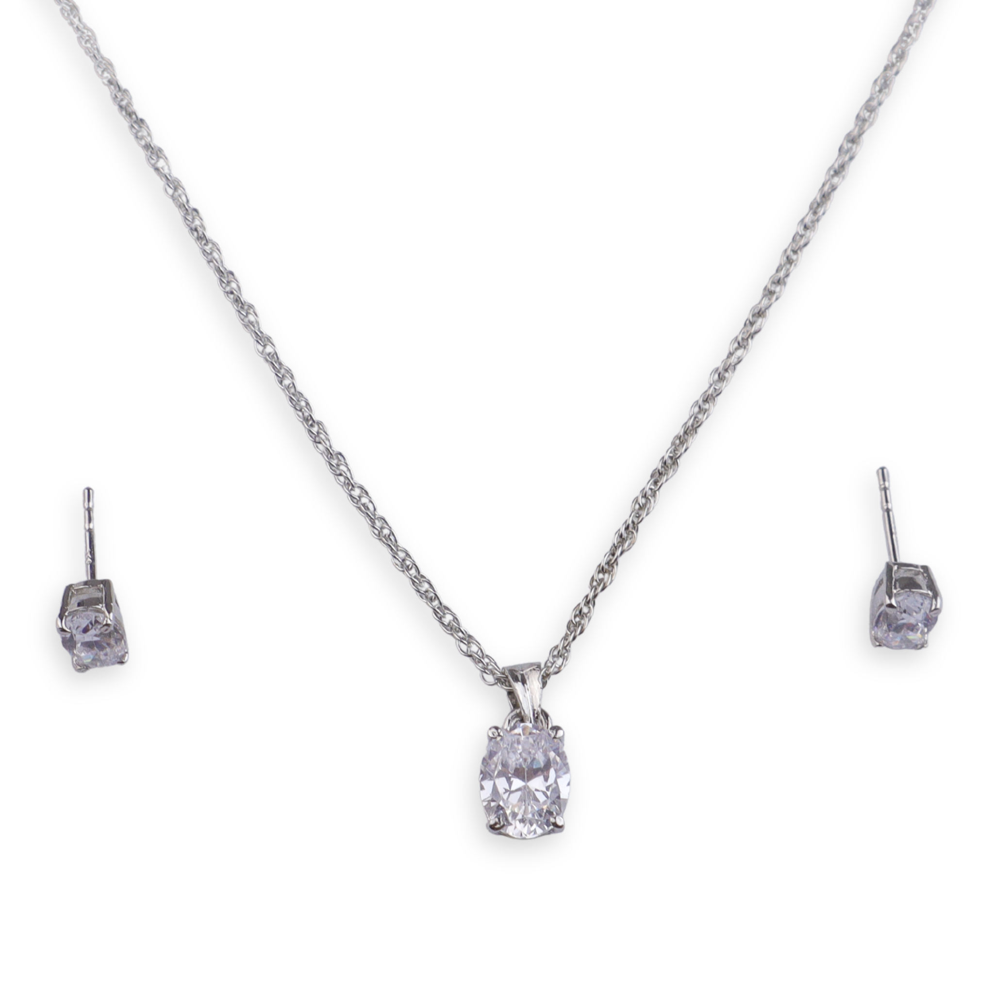Silver CZ Oval Shape Set