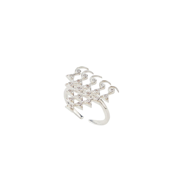 Silver Saraswati Ring with CZ stones