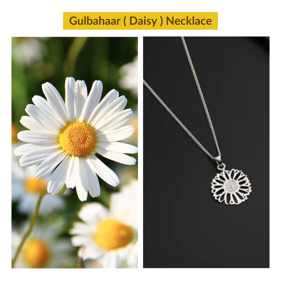 Gulbahaar flower silver charm necklace detailing