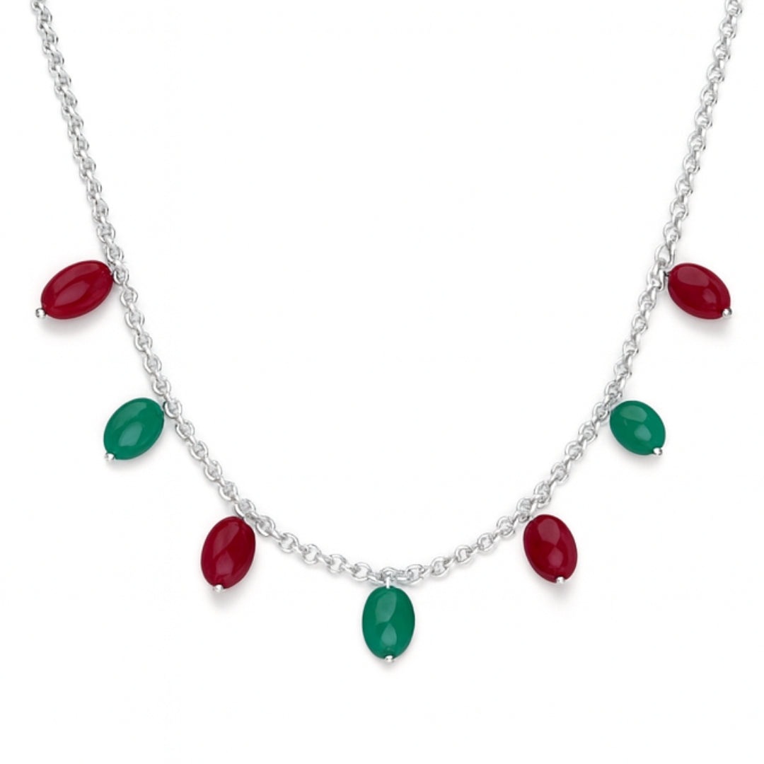 Silver Ruby Green Onyx Chain - Elegant Necklace | Gemstones