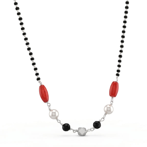 Coral, Pearl, Black Spinel & Ashtapailu Bead Silver Mangalsutra (Project Handmade)
