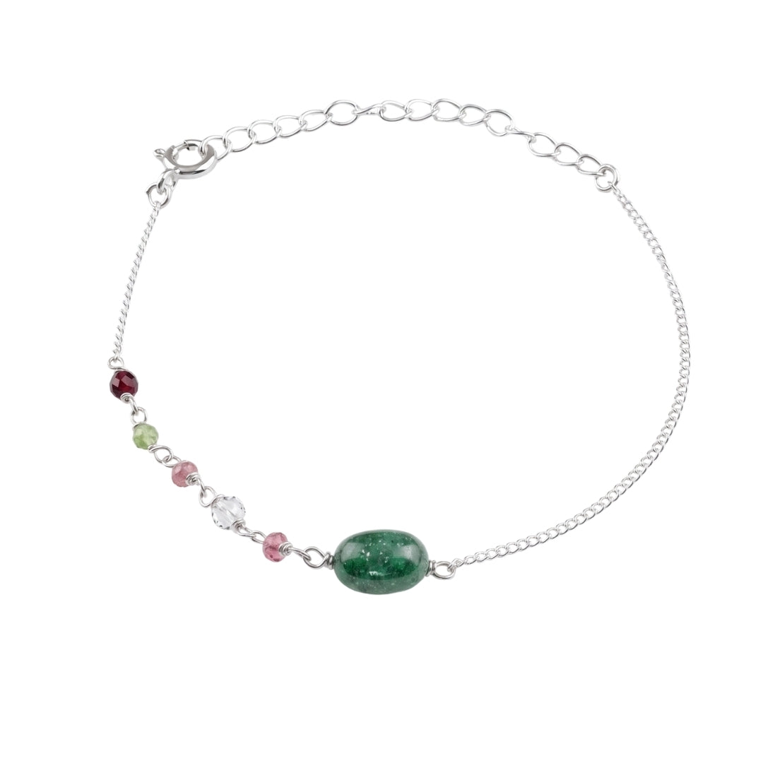 Russian Quartz & Multicolor Stone Silver Chain Bracelet (Project Handmade)