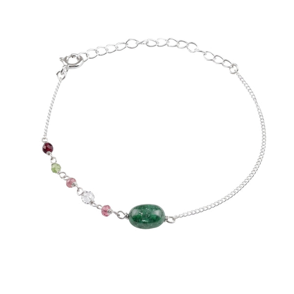 Russian Quartz & Multicolor Stone Silver Chain Bracelet (Project Handmade)