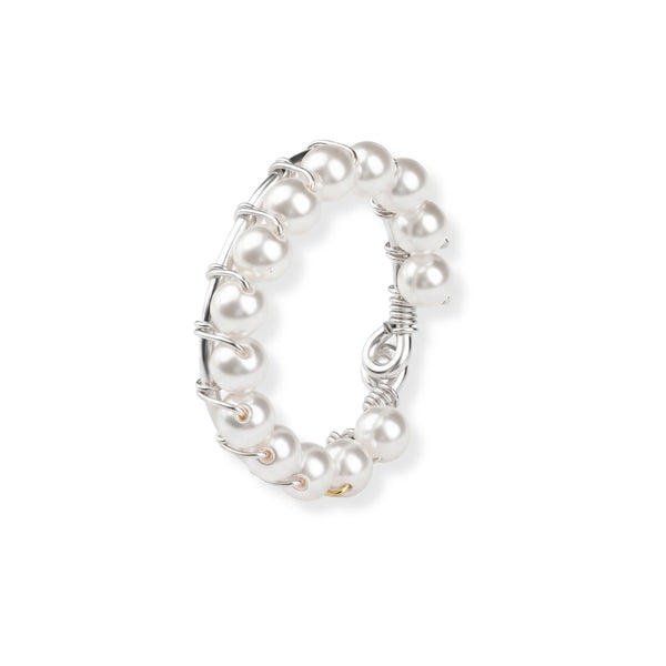 White Pearl Wrapped Ring in 92.5 sterling silver
