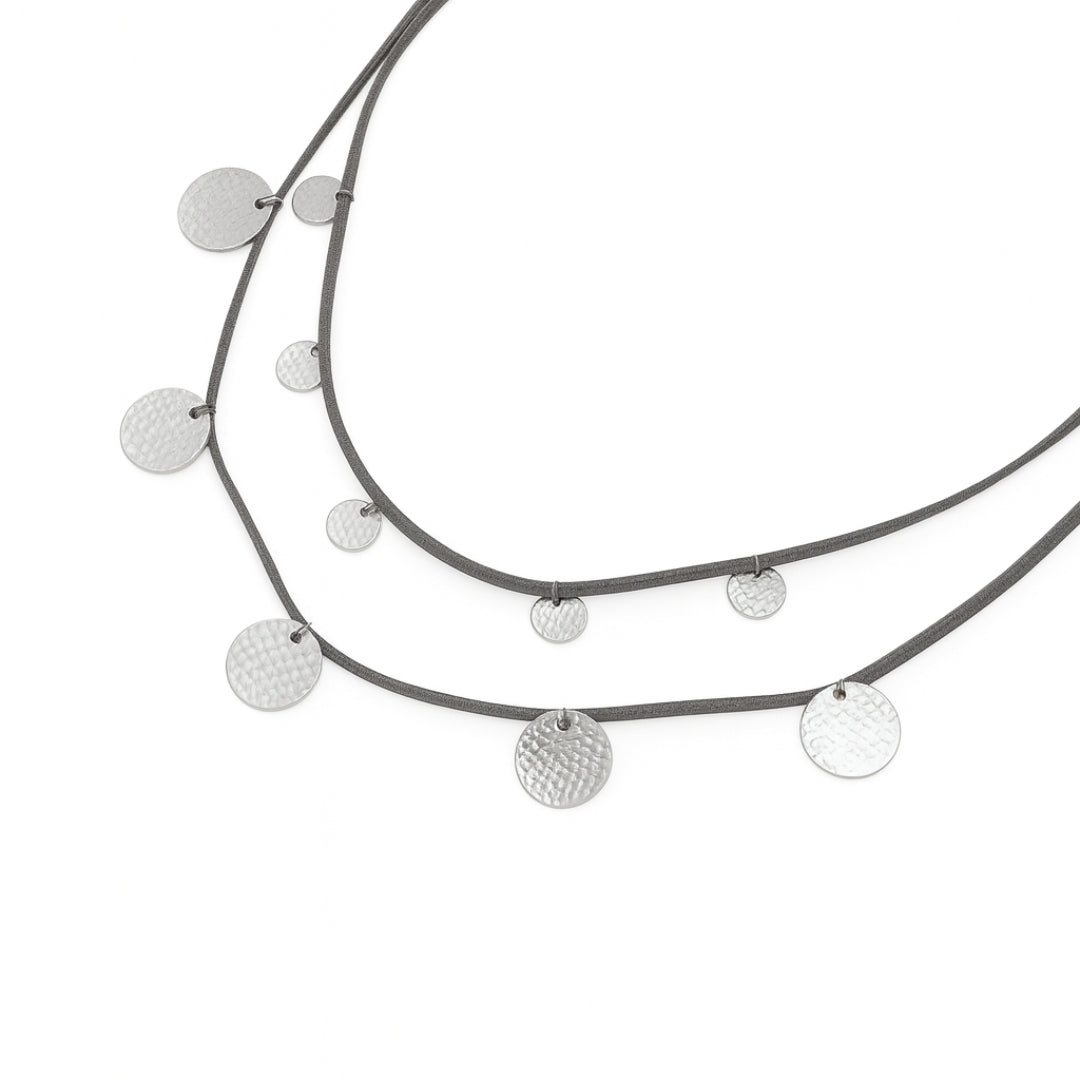 Silver Tribal Two Layered Hammered Coin Necklace