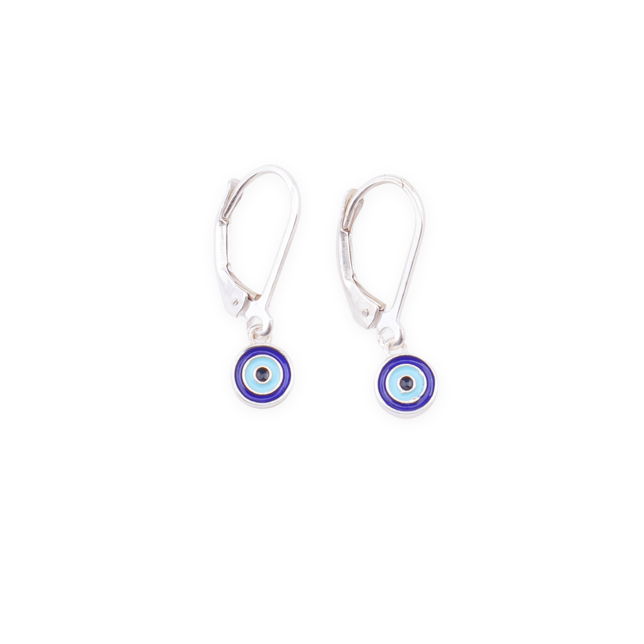 Silver enamel evil eye dangler earrings for kids