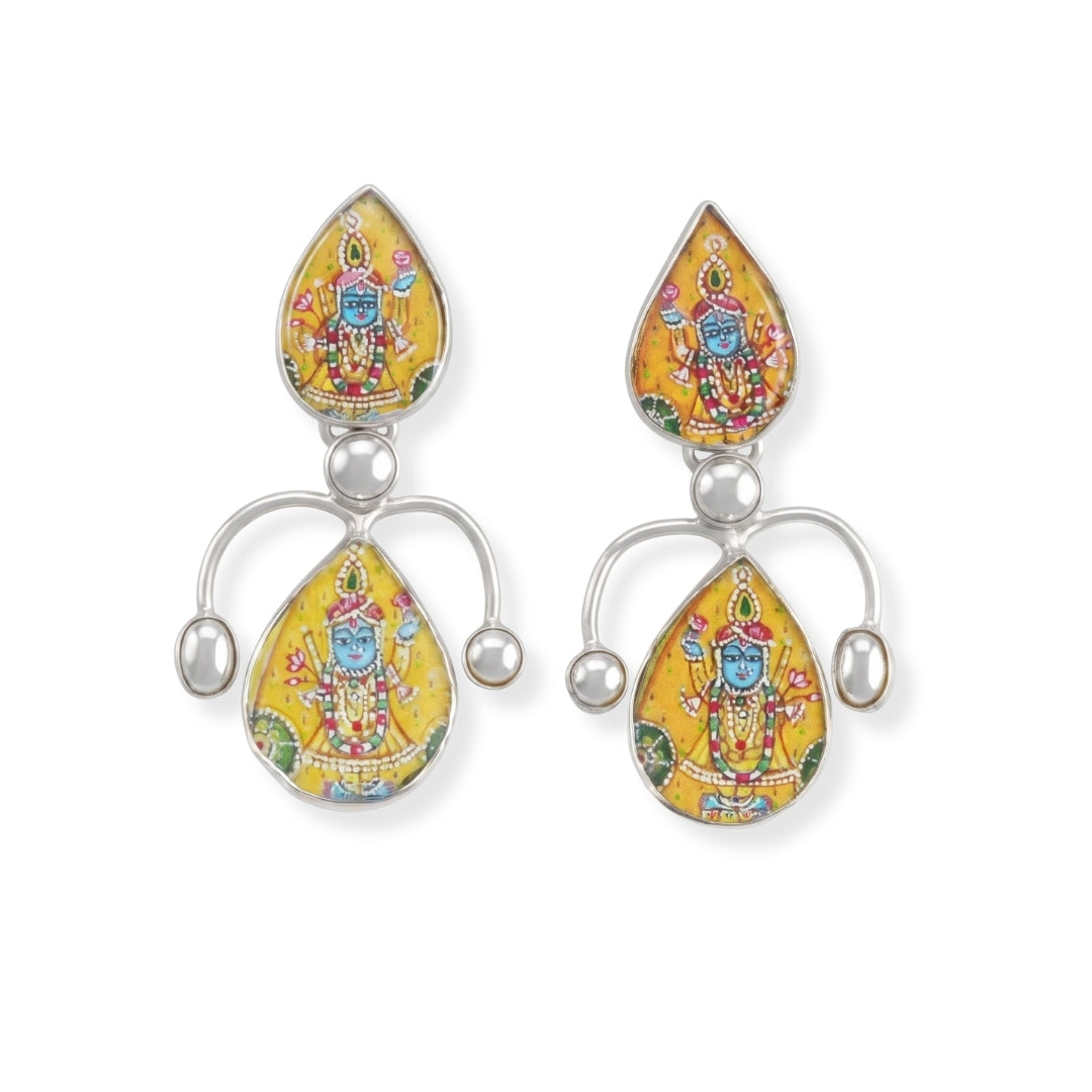 Silver Miniature Hand-Painted Statement Earrings