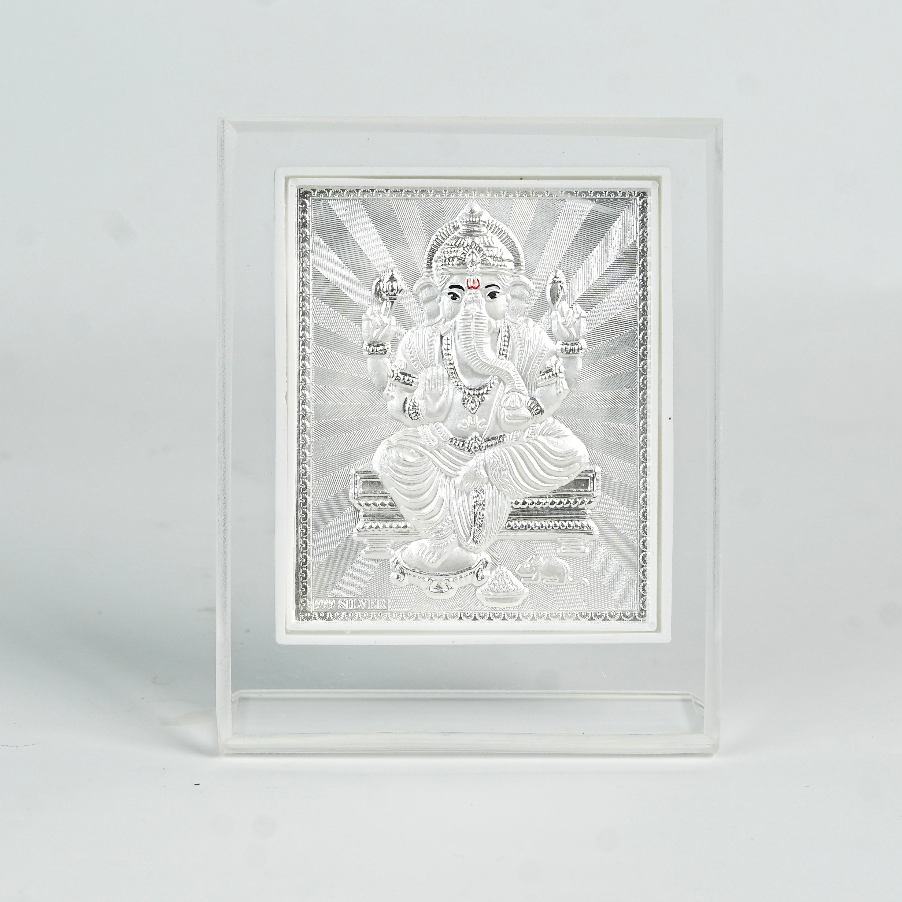 Back view of Ganapati silver frame with purity certificate for home decor