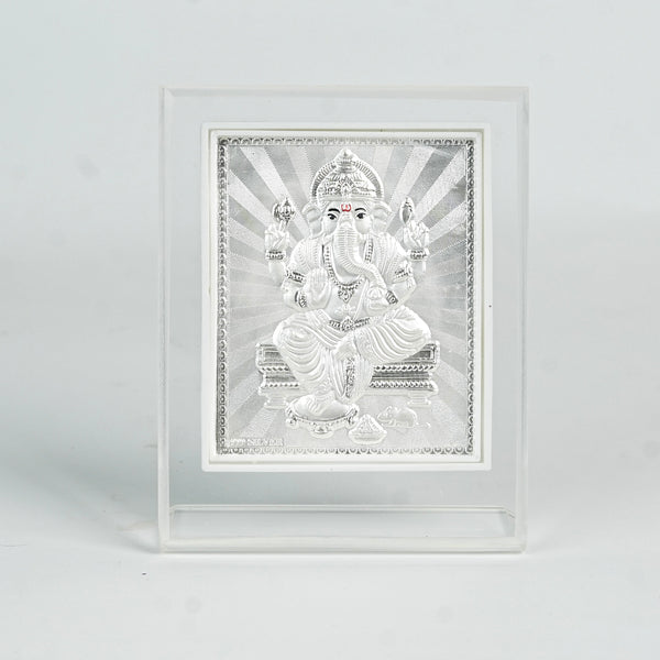 Back view of Ganapati silver frame with purity certificate for home decor
