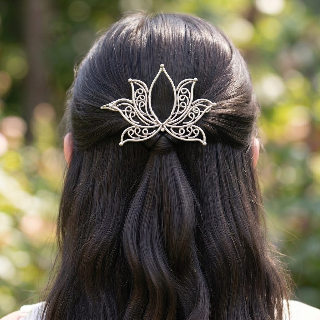 Lotus Flower Hairpin | 92.5 Sterling Silver | Aadyaa
