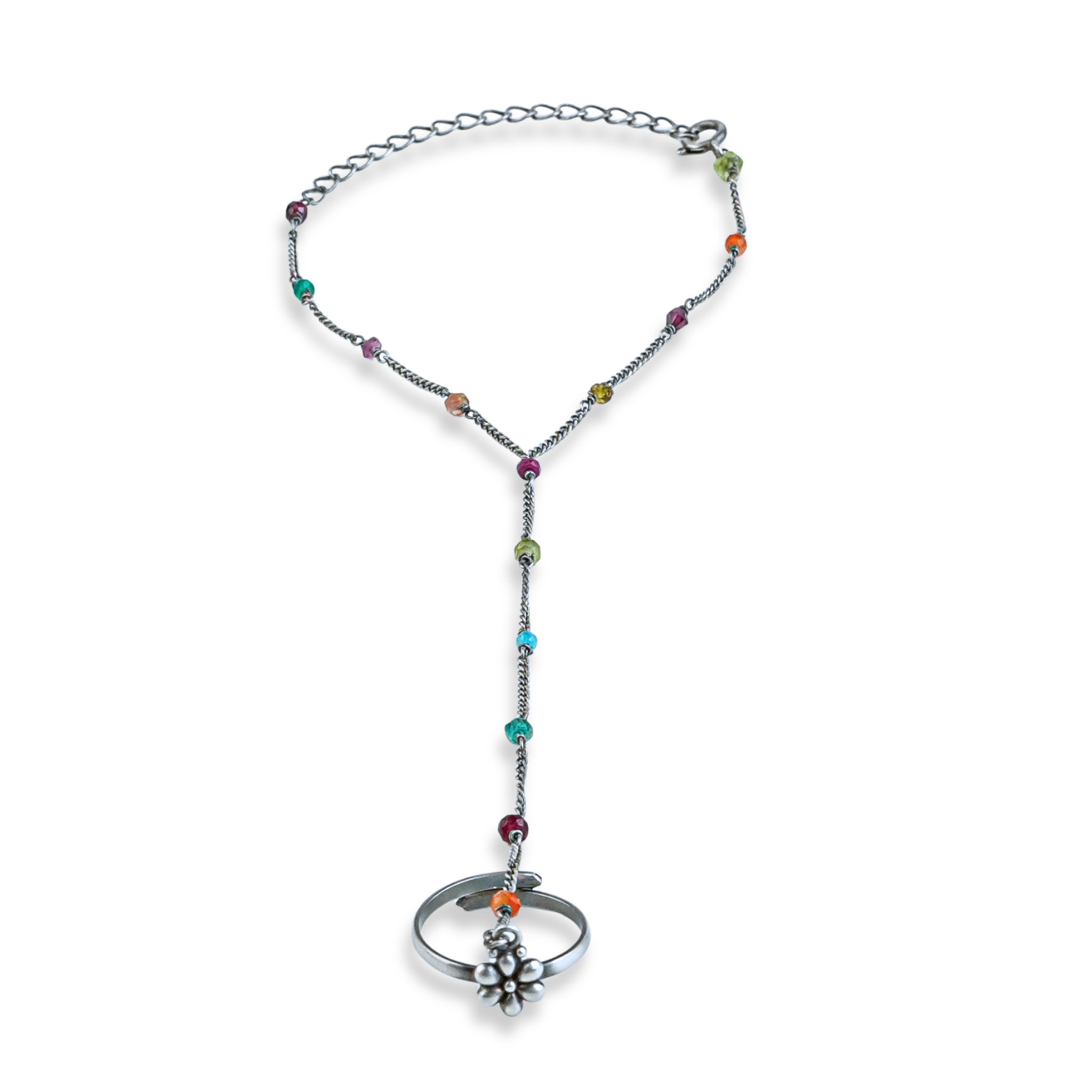 Flower Haath Phool with Multicoloured Stones | 92.5 Sterling Silver