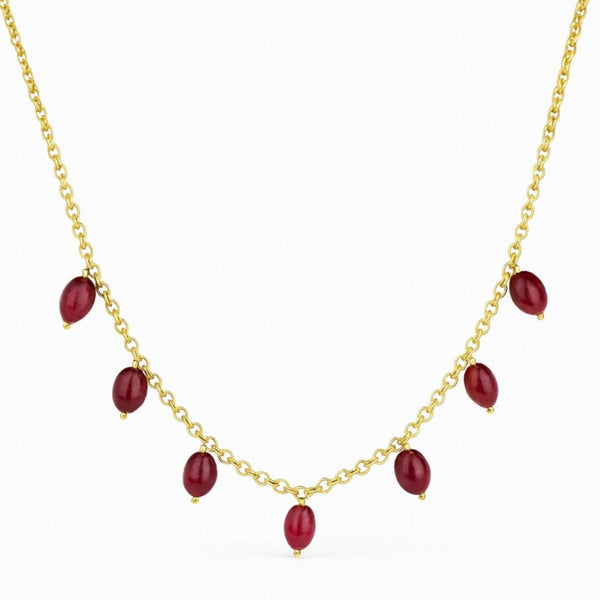 Gold chain with red ruby beads for jewelry