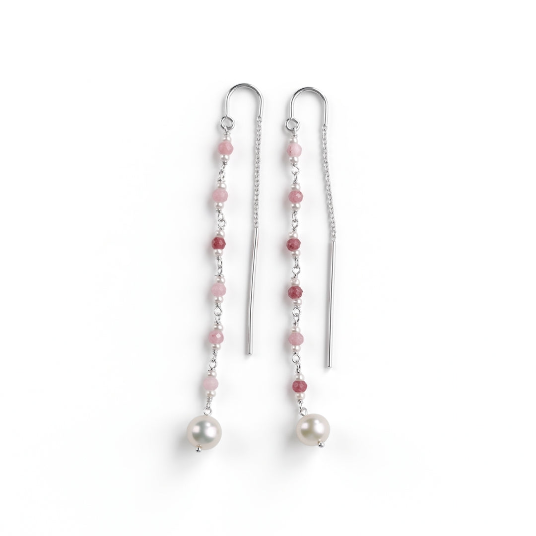 Pink Jade & Pearl Ganthan Sui Dhaga Earrings (Project Handmade)