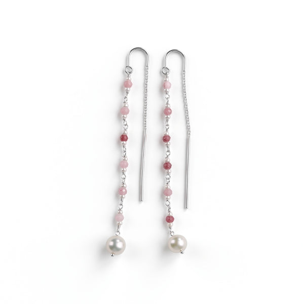 Pink Jade & Pearl Ganthan Sui Dhaga Earrings (Project Handmade)
