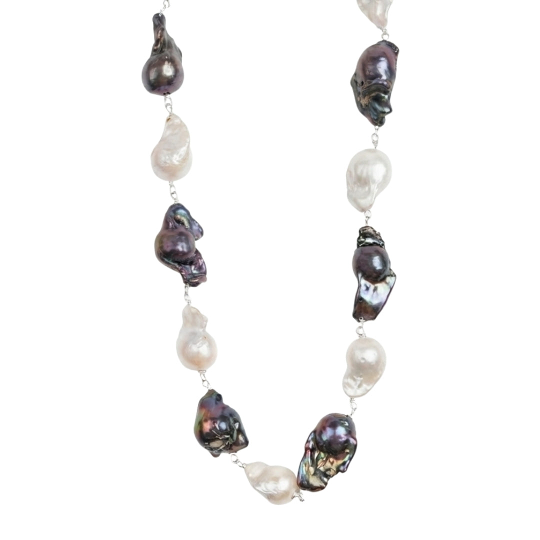 White and Black Baroque Pearl Ganthan Necklace