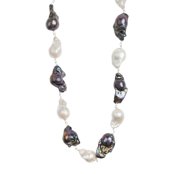 White and Black Baroque Pearl Ganthan Necklace