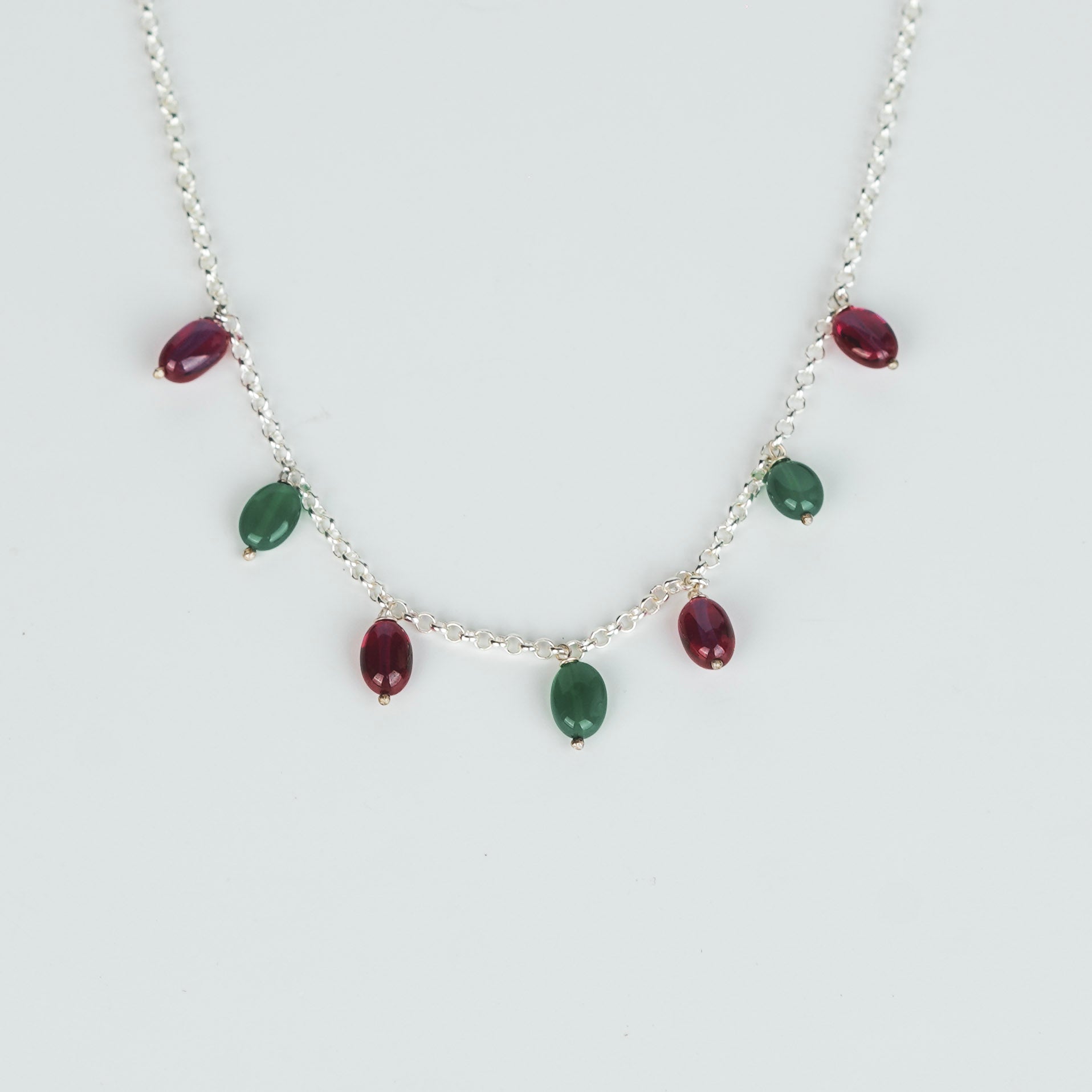 Silver Ruby & Green Onyx Chain