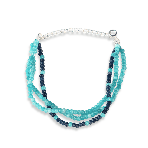 Dark & Light Blue Jade Silver Bracelet (Project Handmade) front view in 92.5 sterling silver