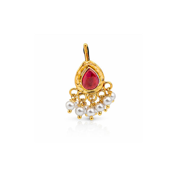Pink Drop Clip-On Nose Pin | 22K Gold-Plated (Large)