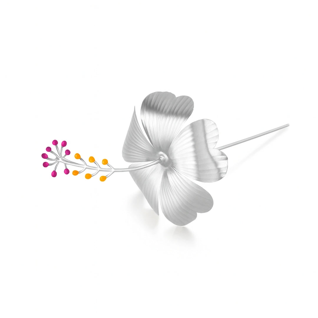 Silver hibiscus flower brooch for traditional jewelry