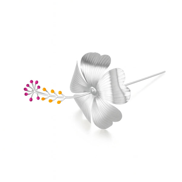 Silver hibiscus flower brooch for traditional jewelry
