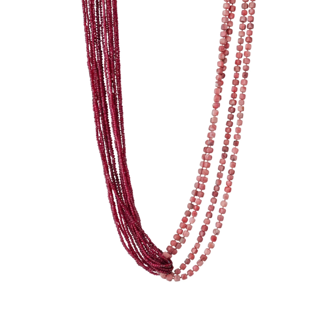 Luxe Necklace - Lab-made Rubies & Pink Opal