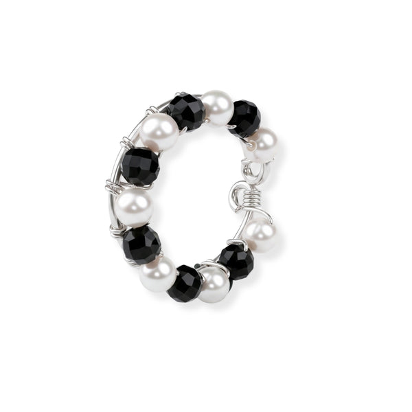 Black Spinel & Pearl Wrapped Ring in 92.5 sterling silver