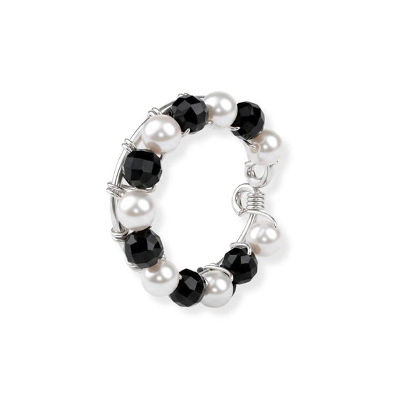 Black Spinel & Pearl Wrapped Ring in 92.5 sterling silver