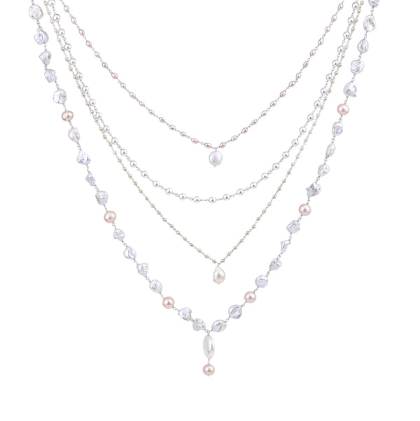 Luxe necklace with freshwater baroque and rice pearls in 92.5 sterling silver