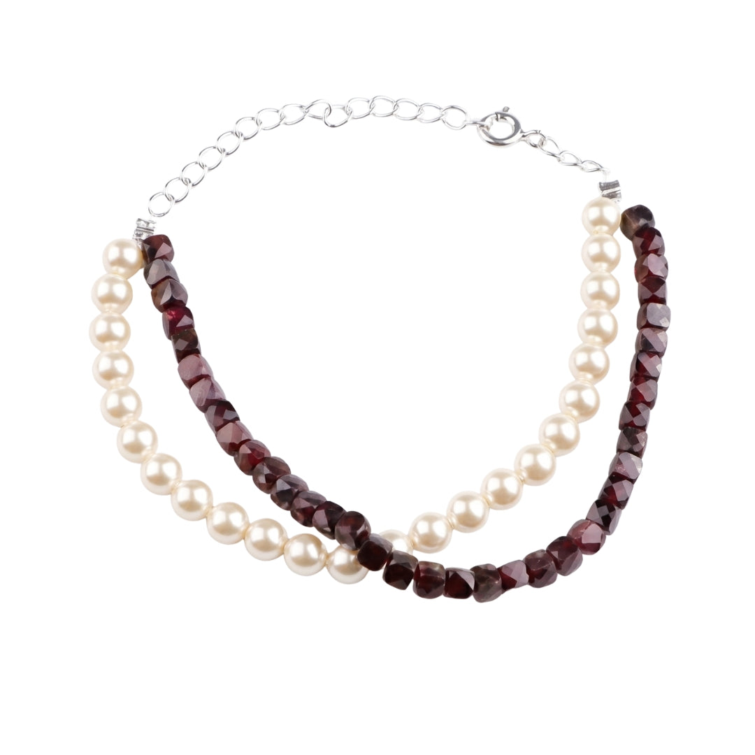 Garnet & Pearl Silver Bracelet (Project Handmade)