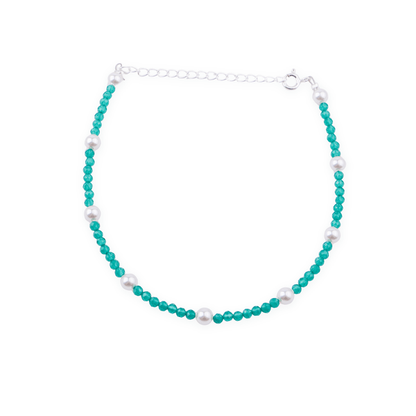 Silver anklet with turquoise beads and white pearls